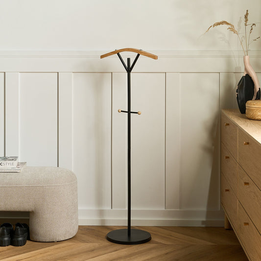 Coat Rack Black Steel 130cm Freestanding 3 Hooks