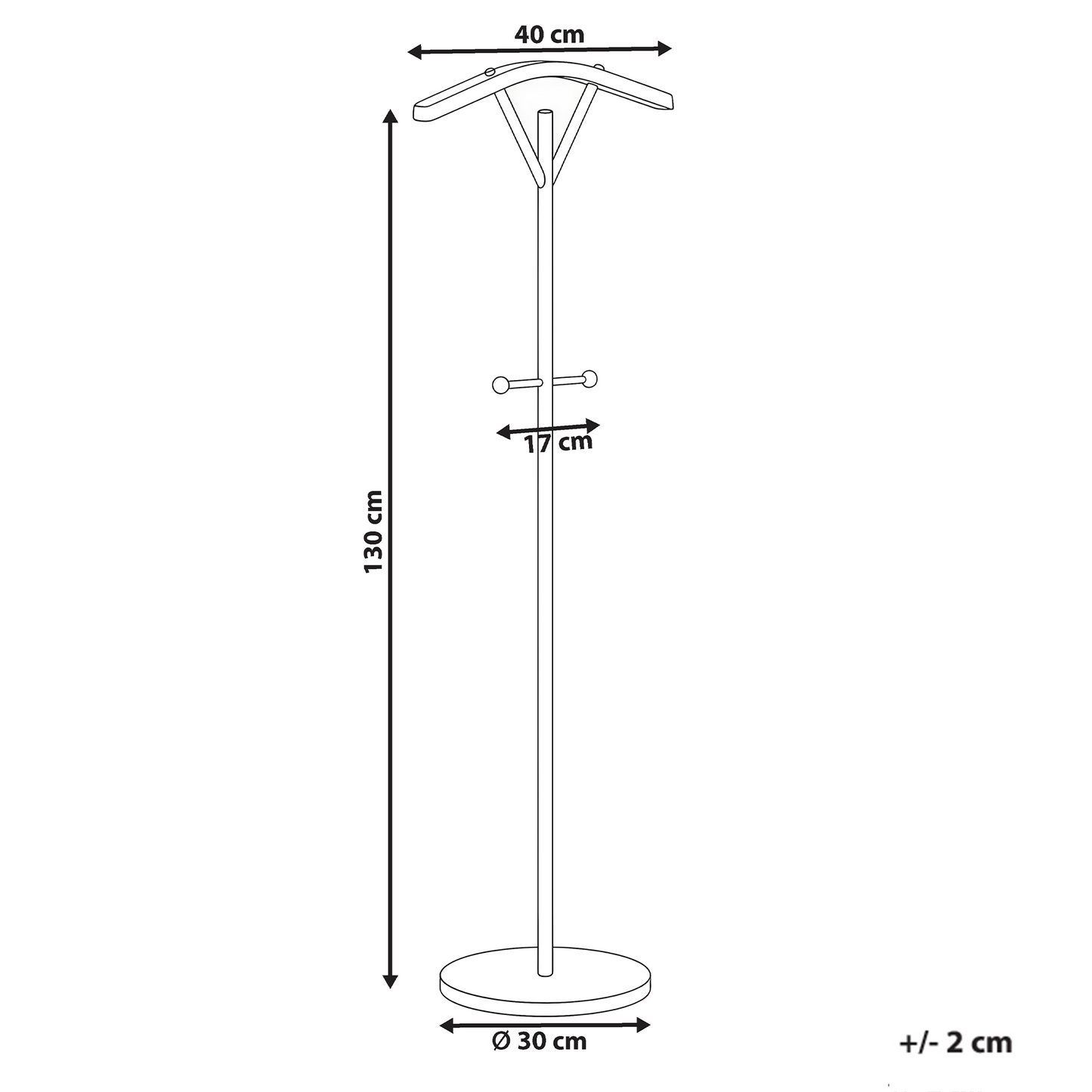 Coat Rack Black Steel 130cm Freestanding 3 Hooks
