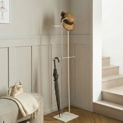 Silver Coat Rack Two Pole 162cm Freestanding 6 Hooks Hallway