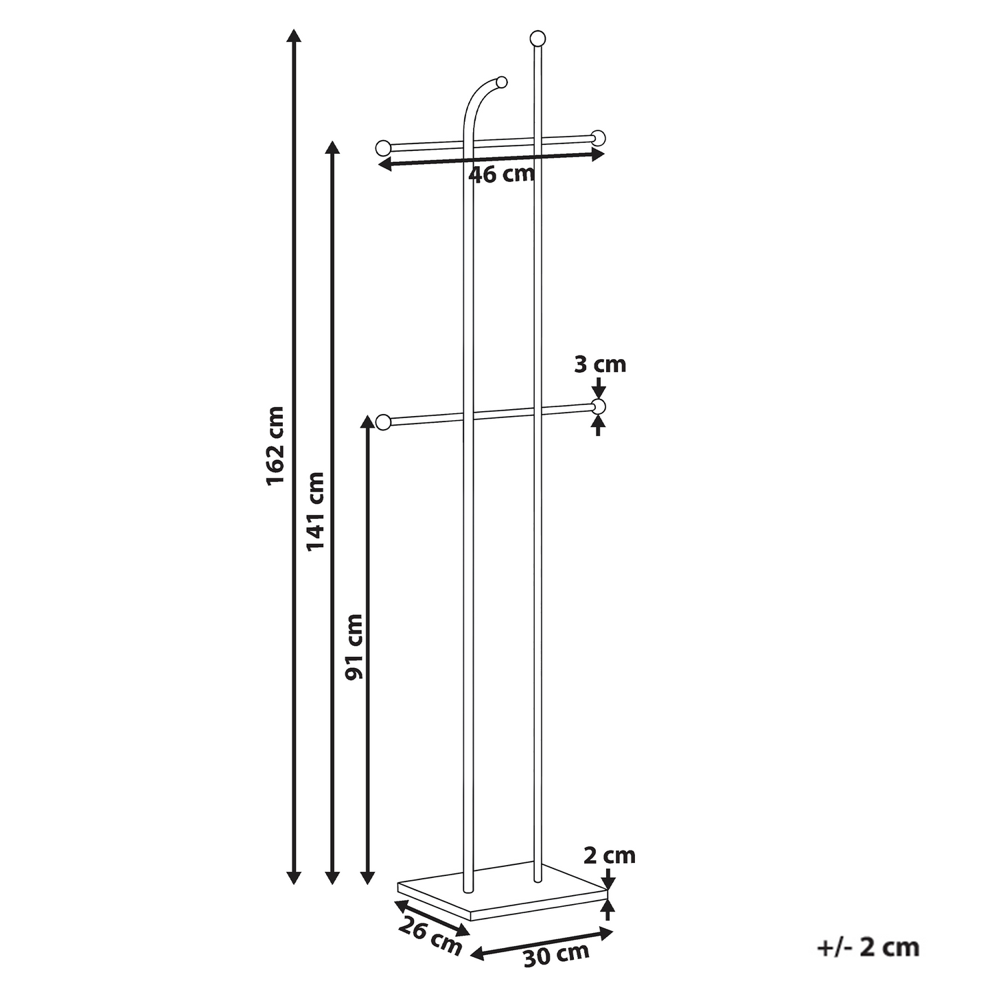 Silver Coat Rack Two Pole 162cm Freestanding 6 Hooks Hallway