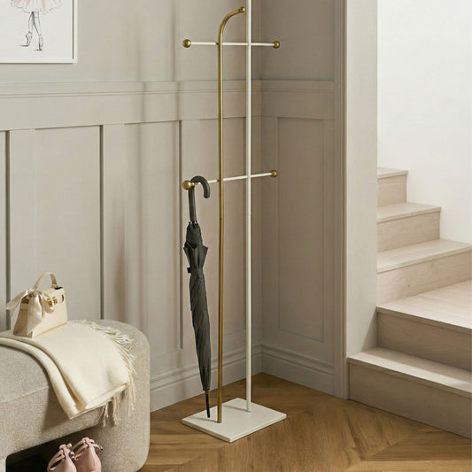 Luxor Home Coat Rack Gold Steel Freestanding 162cm 6 Hooks Modern Hallway Organizer