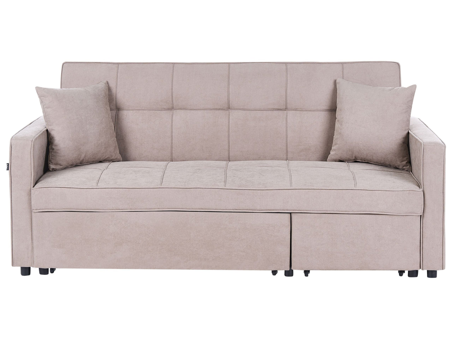 Sofa Bed Taupe Fabric Upholstered With Sleeping Function And Cushions Modern Tufted Living Room