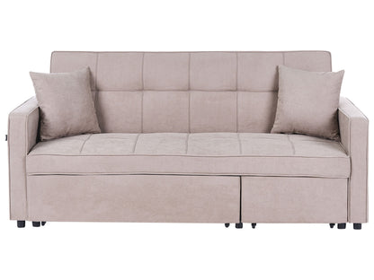 Sofa Bed Taupe Fabric Upholstered With Sleeping Function And Cushions Modern Tufted Living Room