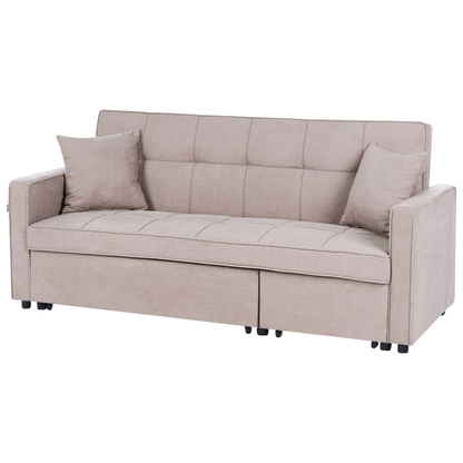 Sofa Bed Taupe Fabric Upholstered With Sleeping Function And Cushions Modern Tufted Living Room