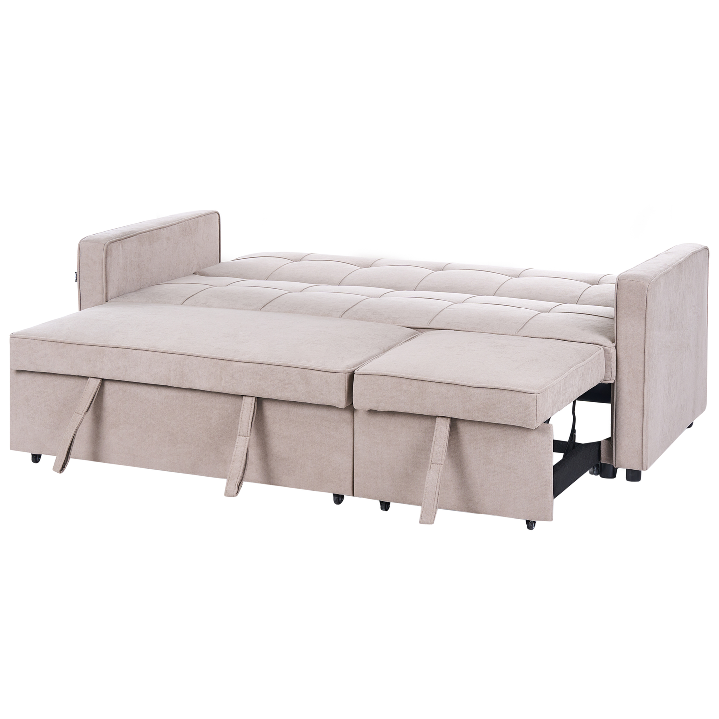 Sofa Bed Taupe Fabric Upholstered With Sleeping Function And Cushions Modern Tufted Living Room