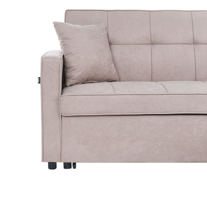 Sofa Bed Taupe Fabric Upholstered With Sleeping Function And Cushions Modern Tufted Living Room