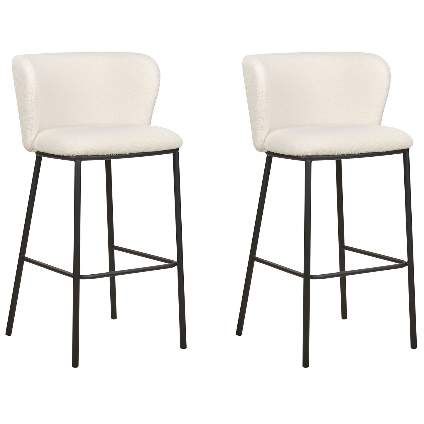 Boucle Bar Chairs Set 2 Upholstery Black Metal Legs Curved Backrest