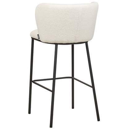 Boucle Bar Chairs Set 2 Upholstery Black Metal Legs Curved Backrest