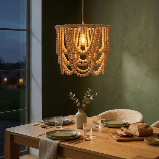 Handmade Chandelier Pendant Light Brown Rubberwood Beads