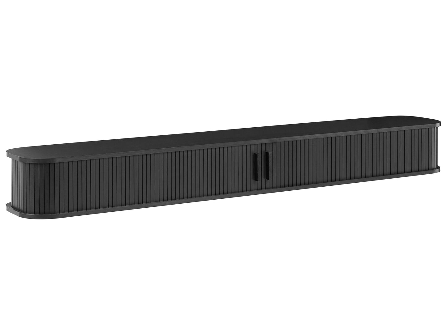 Venner Wall Mounted TV Stand Black Slatted Fronts Sliding Doors