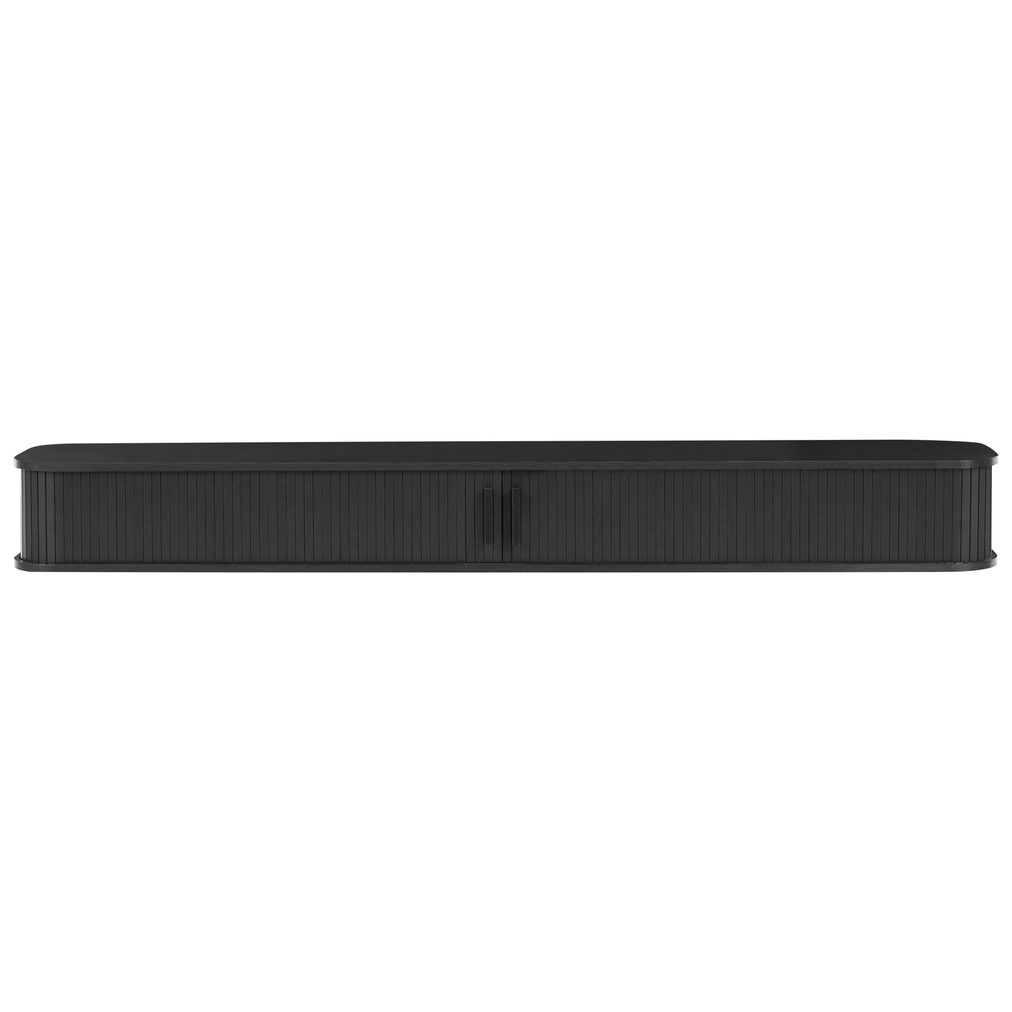 Venner Wall Mounted TV Stand Black Slatted Fronts Sliding Doors