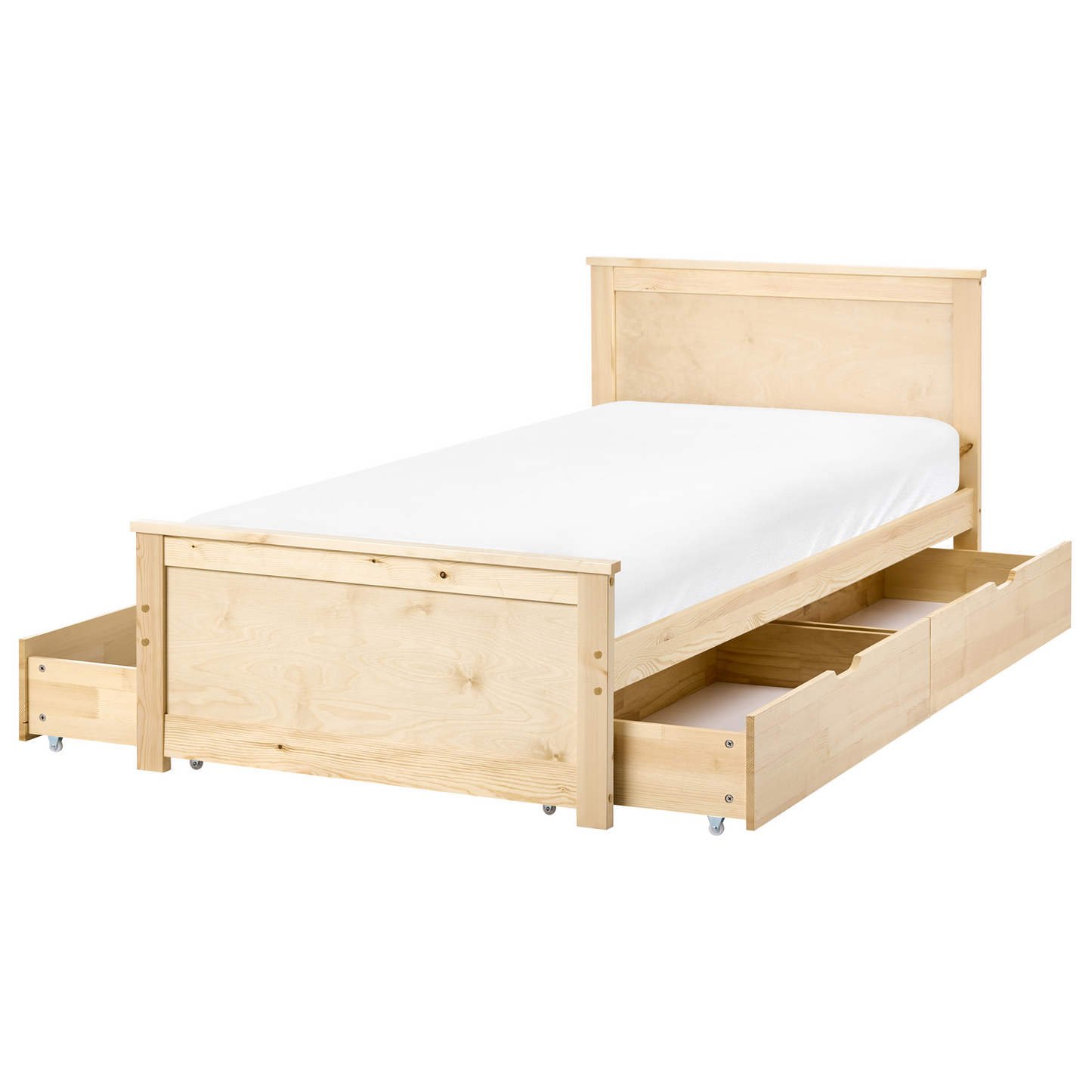 NordicLuxe Storage Bed With 4 Drawers Headboard Scandinavian Natural Pine EU Single 3ft