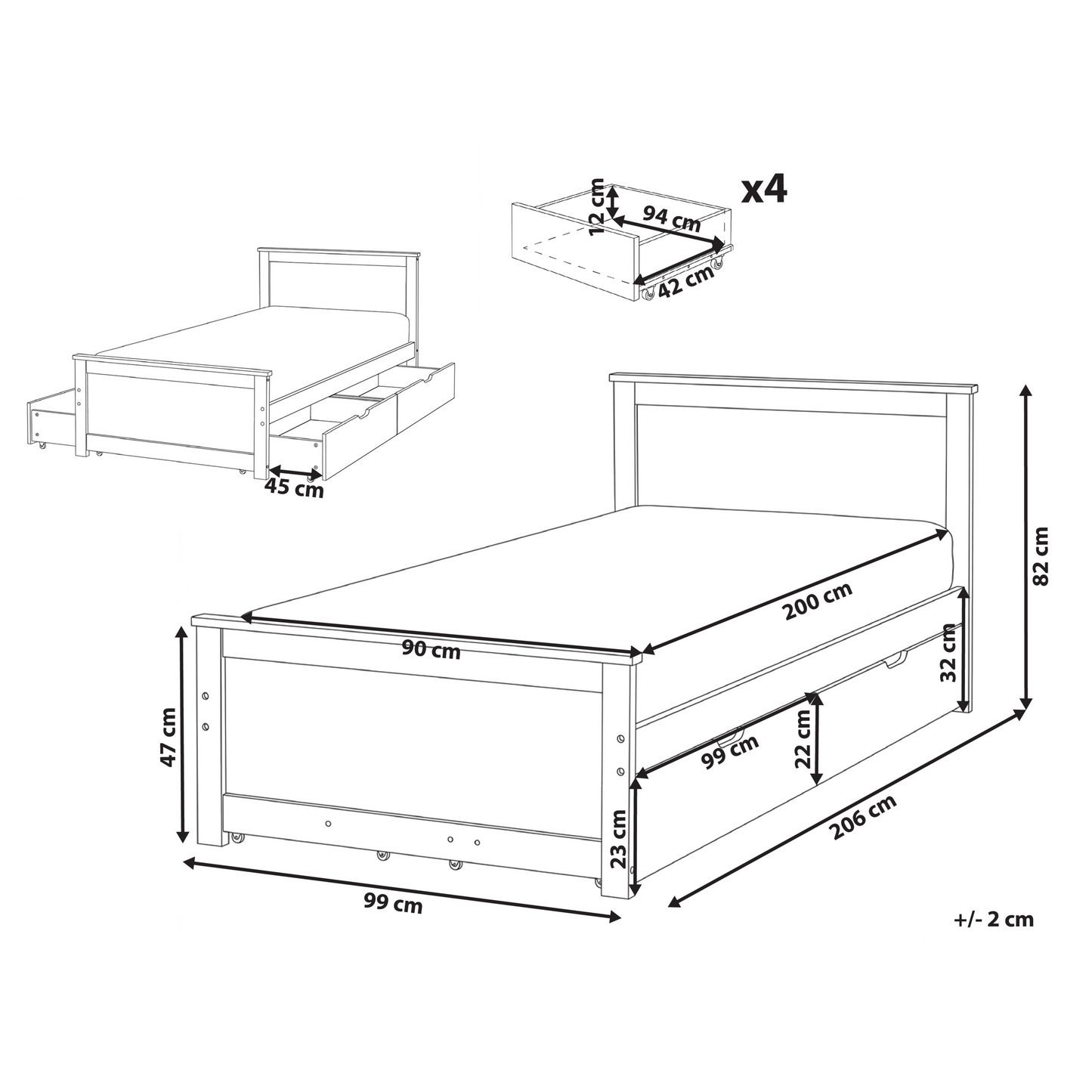 NordicLuxe Storage Bed With 4 Drawers Headboard Scandinavian Natural Pine EU Single 3ft