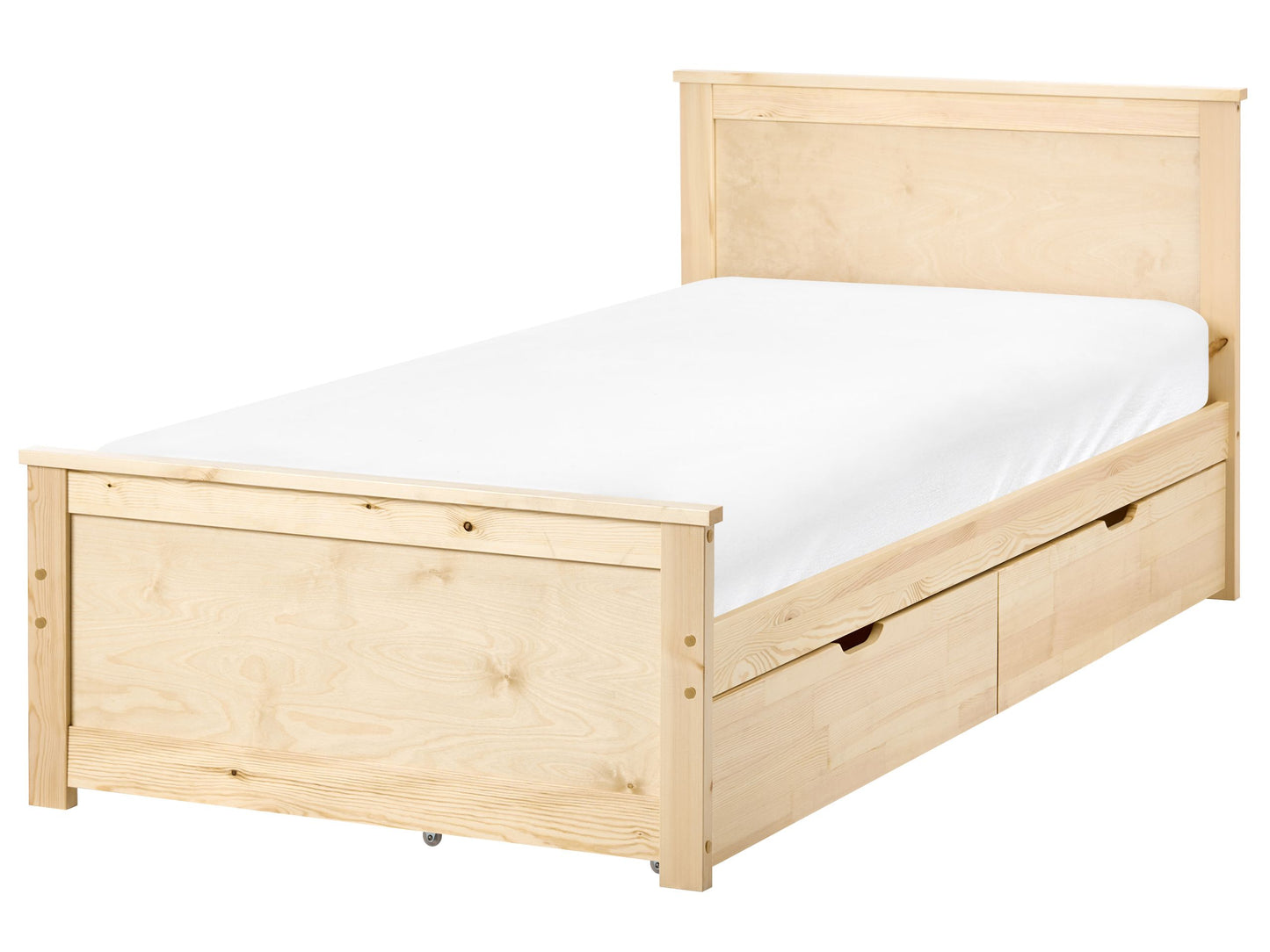 NordicNest Storage Bed With 2 Drawers Natural Pine Wood EU Single 3ft Headboard Scandinavian