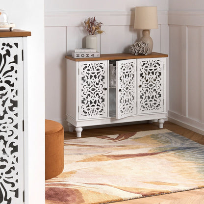 TimberLuxe Rustic 3 Door Sideboard With Openwork Fronts