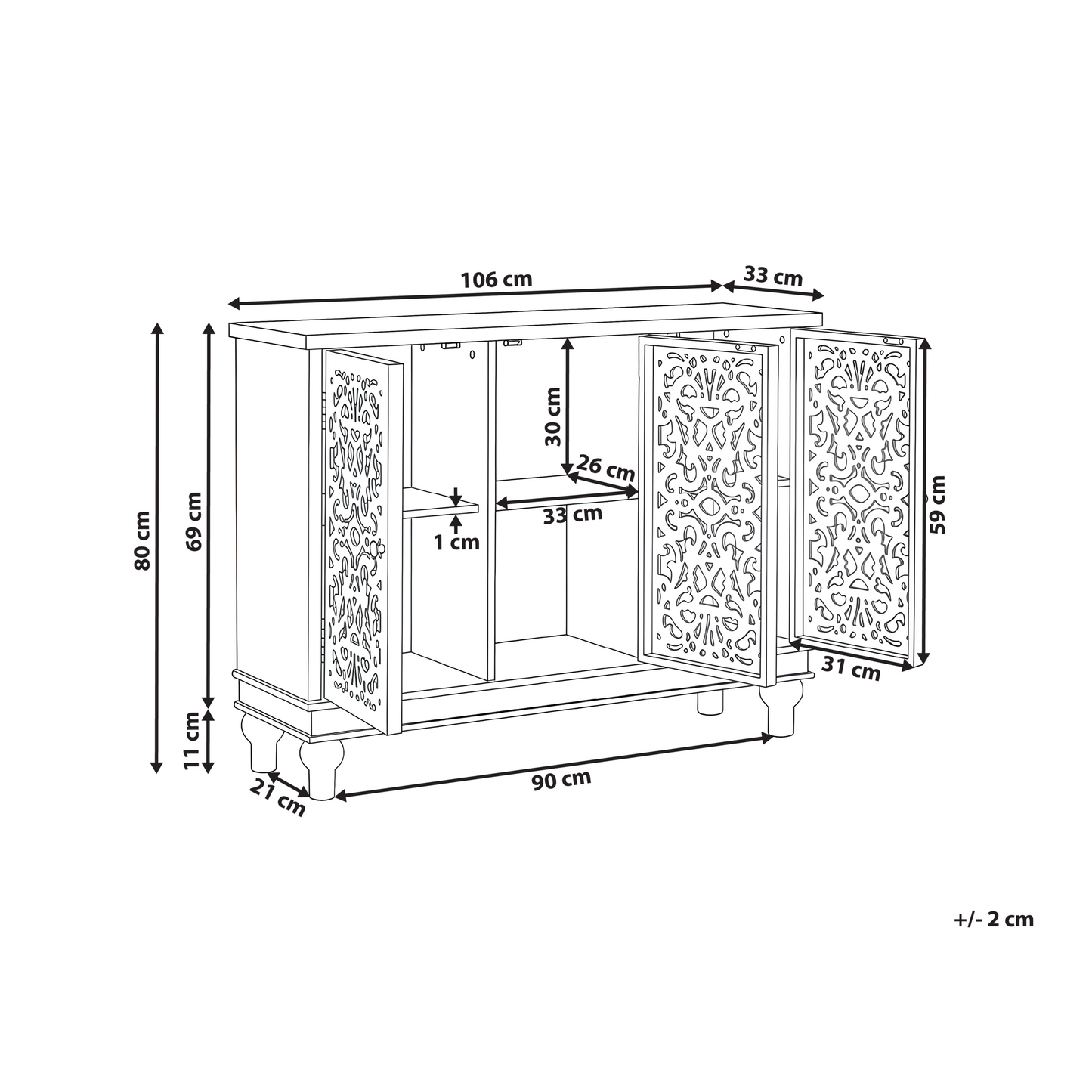 TimberLuxe Rustic 3 Door Sideboard With Openwork Fronts
