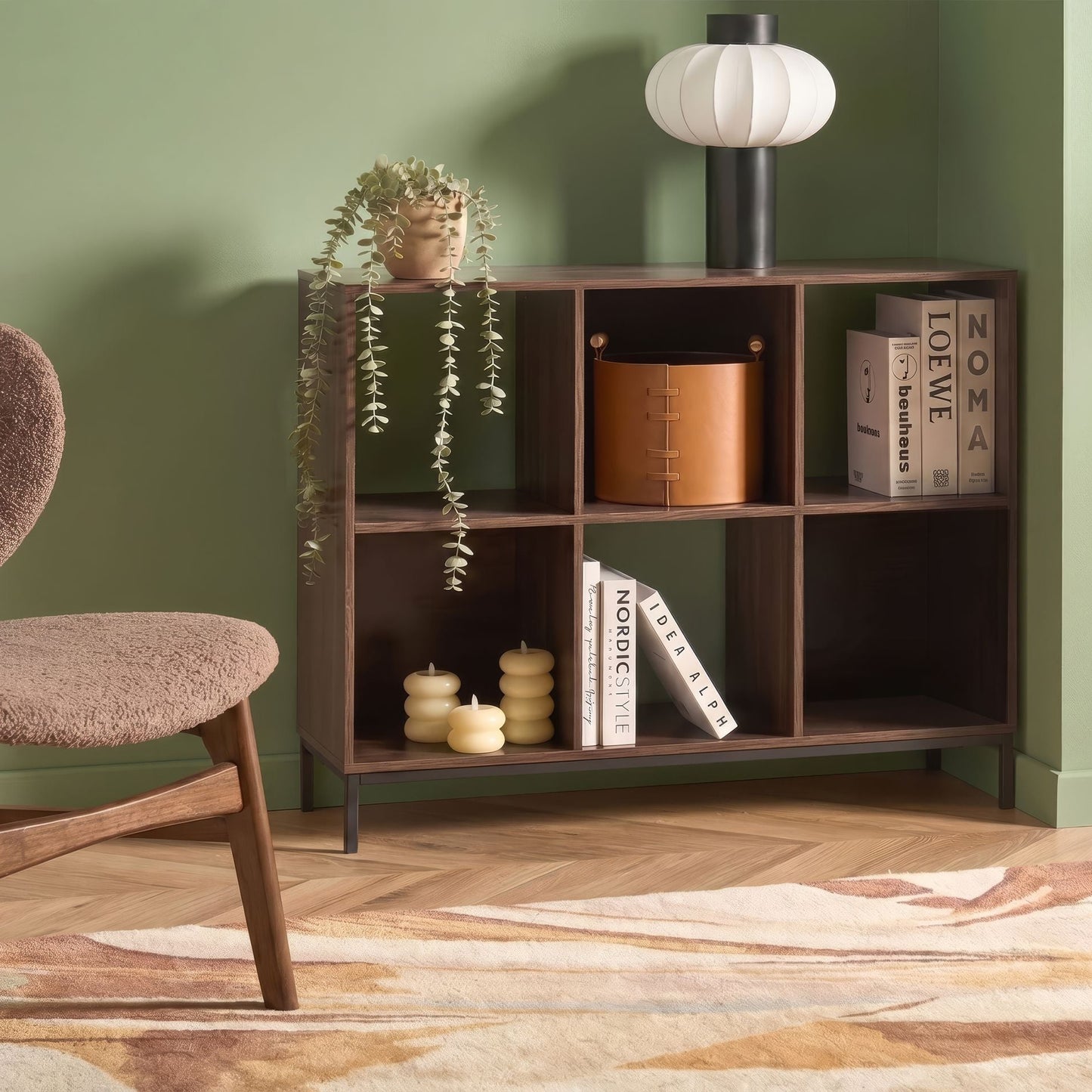 Aurora 6-Cube Dark Brown MDF Bookcase Wood-Look Finish