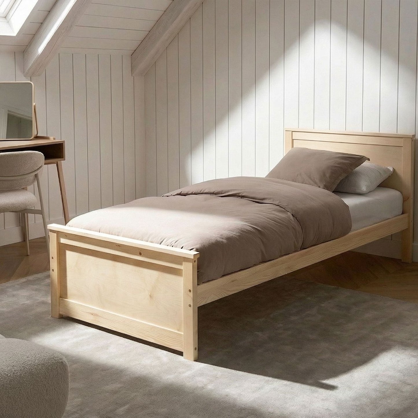 ScandiNest Storage Bed Natural Pine Wood And Birch EU Single 3ft Headboard Scandinavian