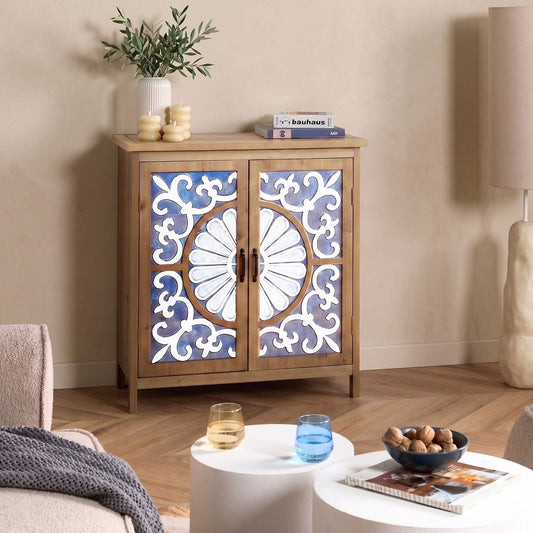 Seaside Mediterranean Coastal Sideboard Two Door Brown Blue MDF