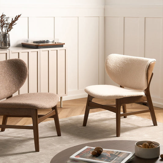 Arcadia Home Two Tone Boucle Armchair With Rubberwood Legs Brown Beige Retro Traditional