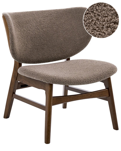Signature Home Luxe Living Dining Chair Dark Brown Taupe Boucle Fabric Rubberwood Legs Retro Traditional Style
