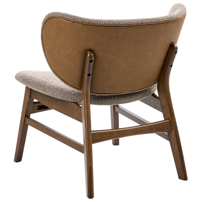 Signature Home Luxe Living Dining Chair Dark Brown Taupe Boucle Fabric Rubberwood Legs Retro Traditional Style