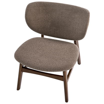 Signature Home Luxe Living Dining Chair Dark Brown Taupe Boucle Fabric Rubberwood Legs Retro Traditional Style