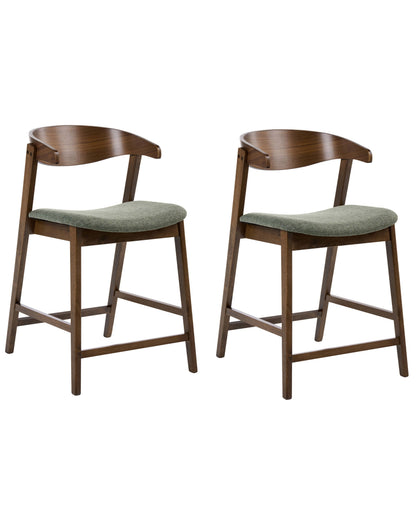 Classic Living Set Of 2 Bar Chairs Brown Green Polyester Rubberwood Legs Retro Traditional