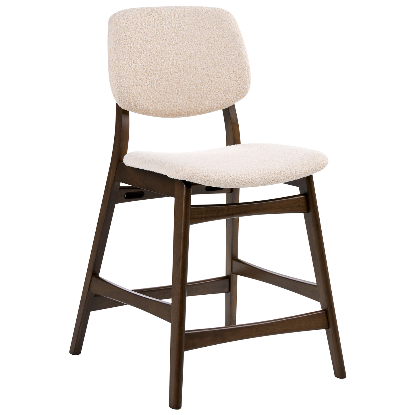 Set Of 2 Brown Rubberwood Bar Chairs With Beige Boucle Seats