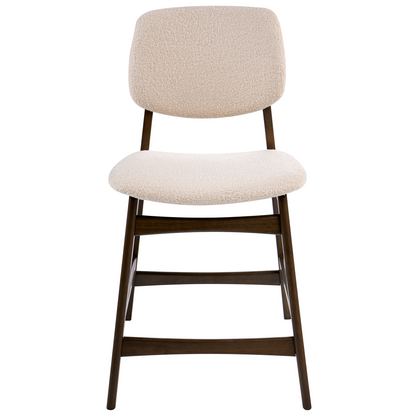 Set Of 2 Brown Rubberwood Bar Chairs With Beige Boucle Seats