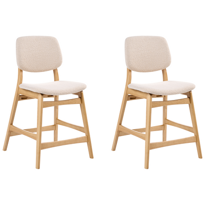 Lumira Home Set of 2 Bar Chairs Light Brown Rubberwood Frame Beige Boucle Seat Armless Retro