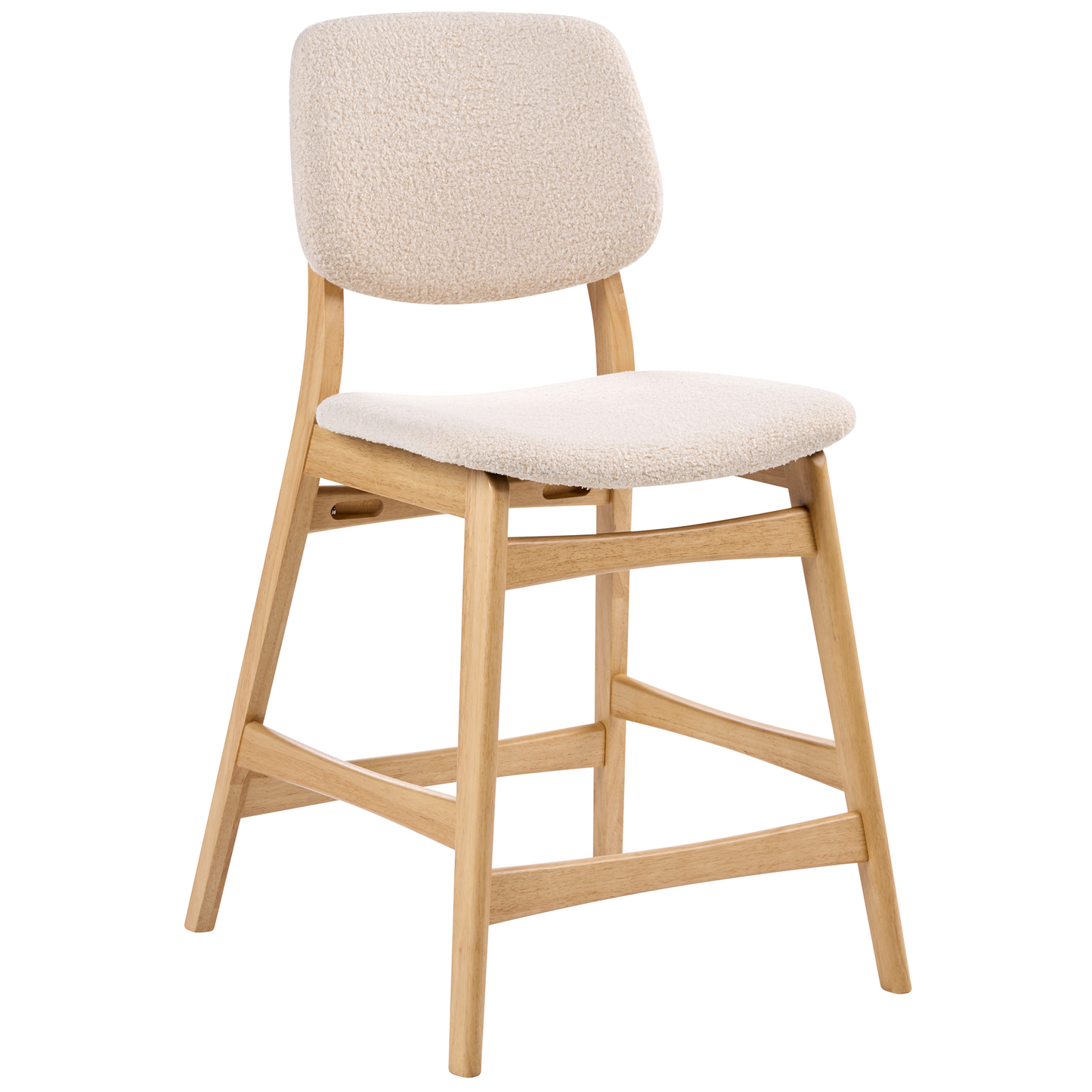 Lumira Home Set of 2 Bar Chairs Light Brown Rubberwood Frame Beige Boucle Seat Armless Retro
