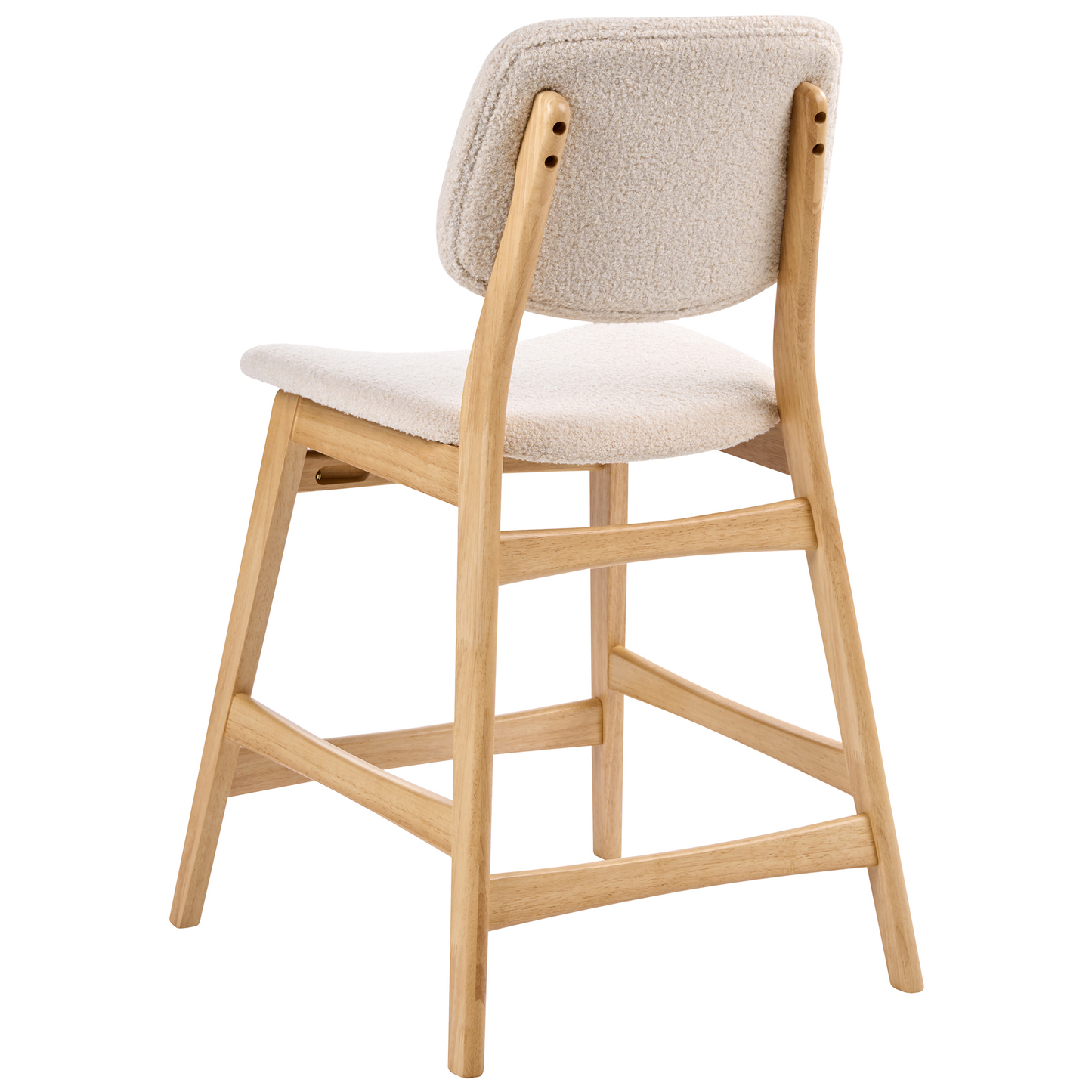Lumira Home Set of 2 Bar Chairs Light Brown Rubberwood Frame Beige Boucle Seat Armless Retro