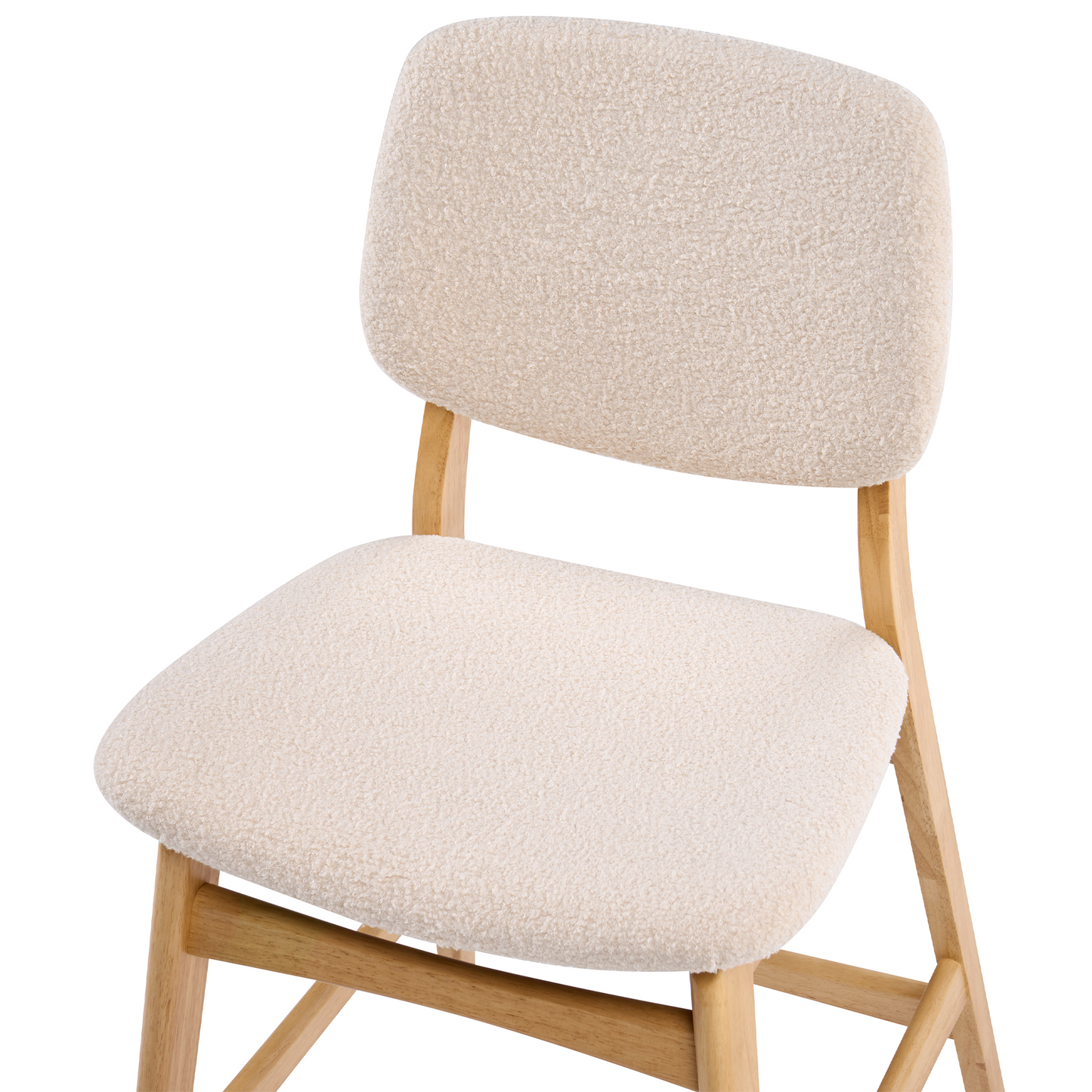 Lumira Home Set of 2 Bar Chairs Light Brown Rubberwood Frame Beige Boucle Seat Armless Retro