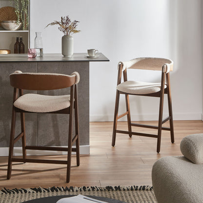 Bar Chairs Brown Beige Boucle With Rubberwood Legs Retro