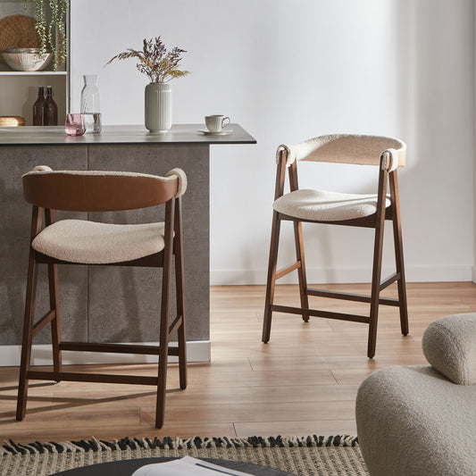 Bar Chairs Brown Beige Boucle With Rubberwood Legs Retro