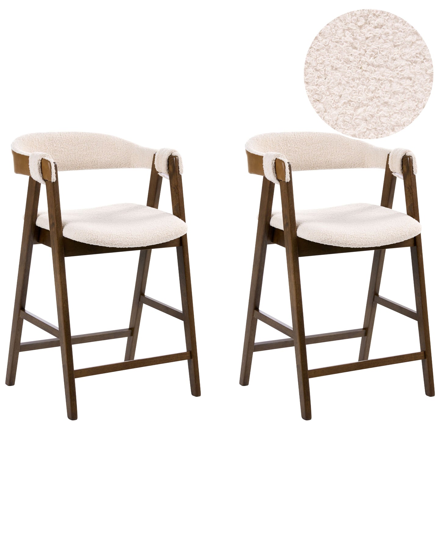 Bar Chairs Brown Beige Boucle With Rubberwood Legs Retro