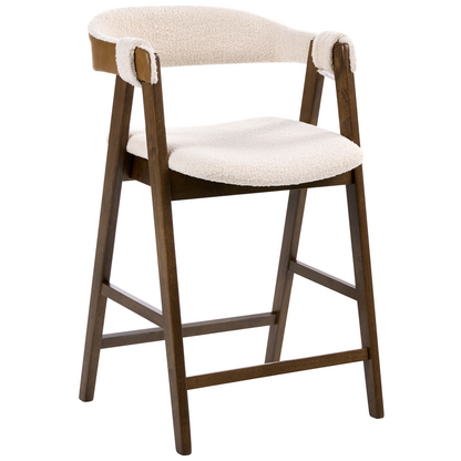 Bar Chairs Brown Beige Boucle With Rubberwood Legs Retro
