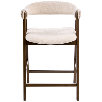 Bar Chairs Brown Beige Boucle With Rubberwood Legs Retro