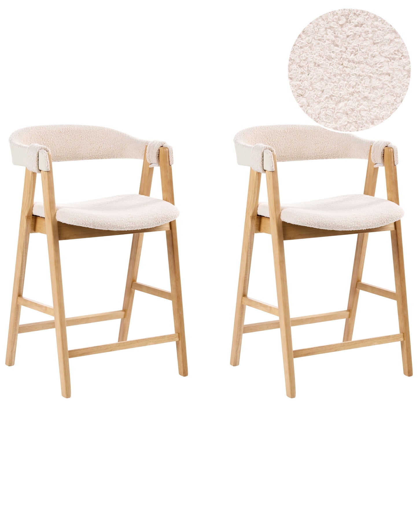 Bar Chairs Boucle Upholstery Light Brown Beige Rubberwood Legs Retro Traditional