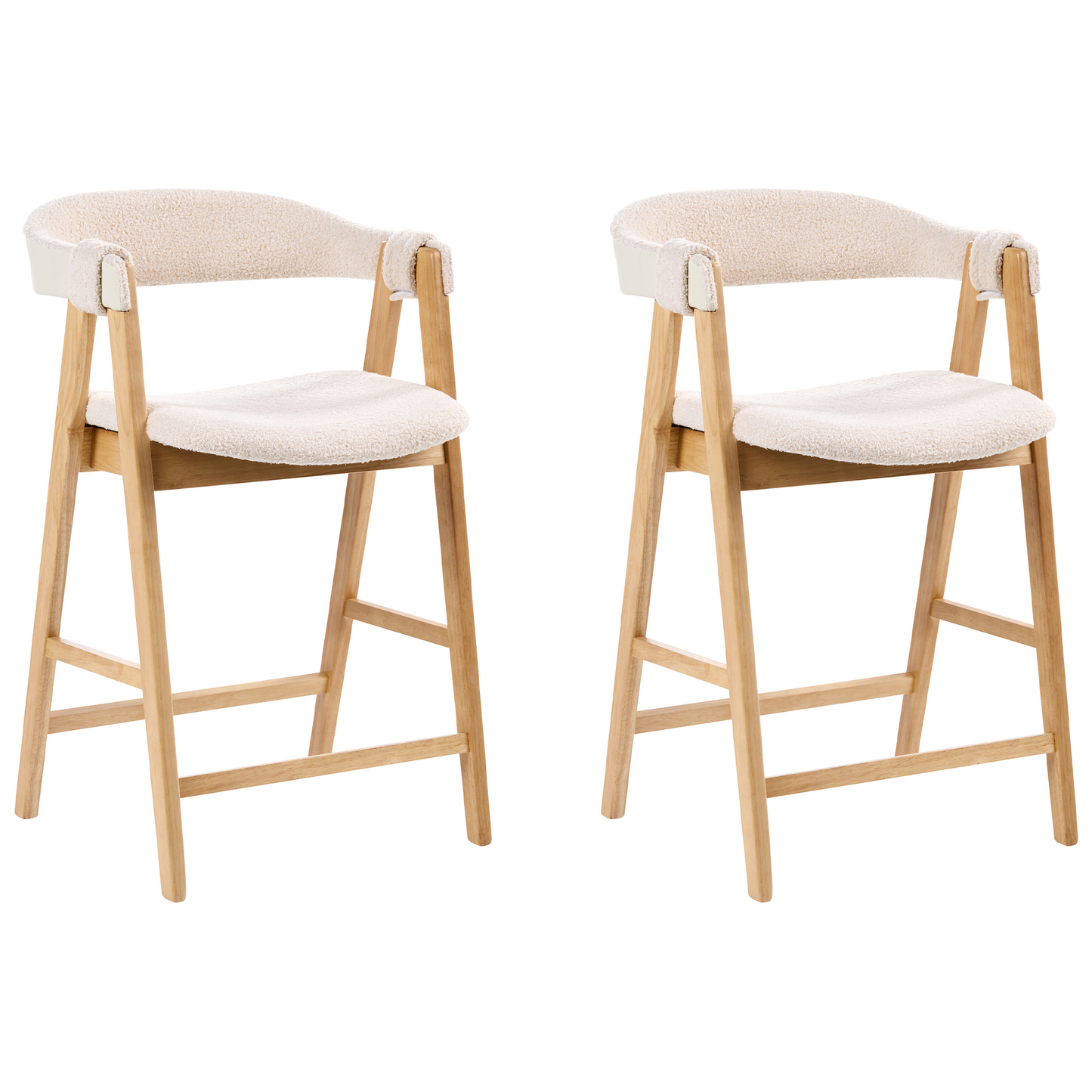 Bar Chairs Boucle Upholstery Light Brown Beige Rubberwood Legs Retro Traditional