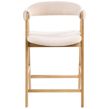 Bar Chairs Boucle Upholstery Light Brown Beige Rubberwood Legs Retro Traditional