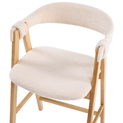 Bar Chairs Boucle Upholstery Light Brown Beige Rubberwood Legs Retro Traditional