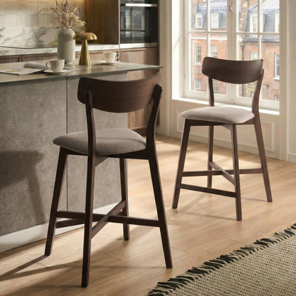 Bar Chairs Set Of 2 With Rubberwood Frame Beige Upholstery
