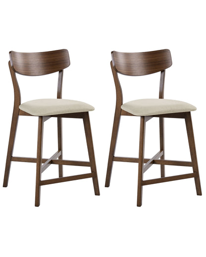 Bar Chairs Set Of 2 With Rubberwood Frame Beige Upholstery