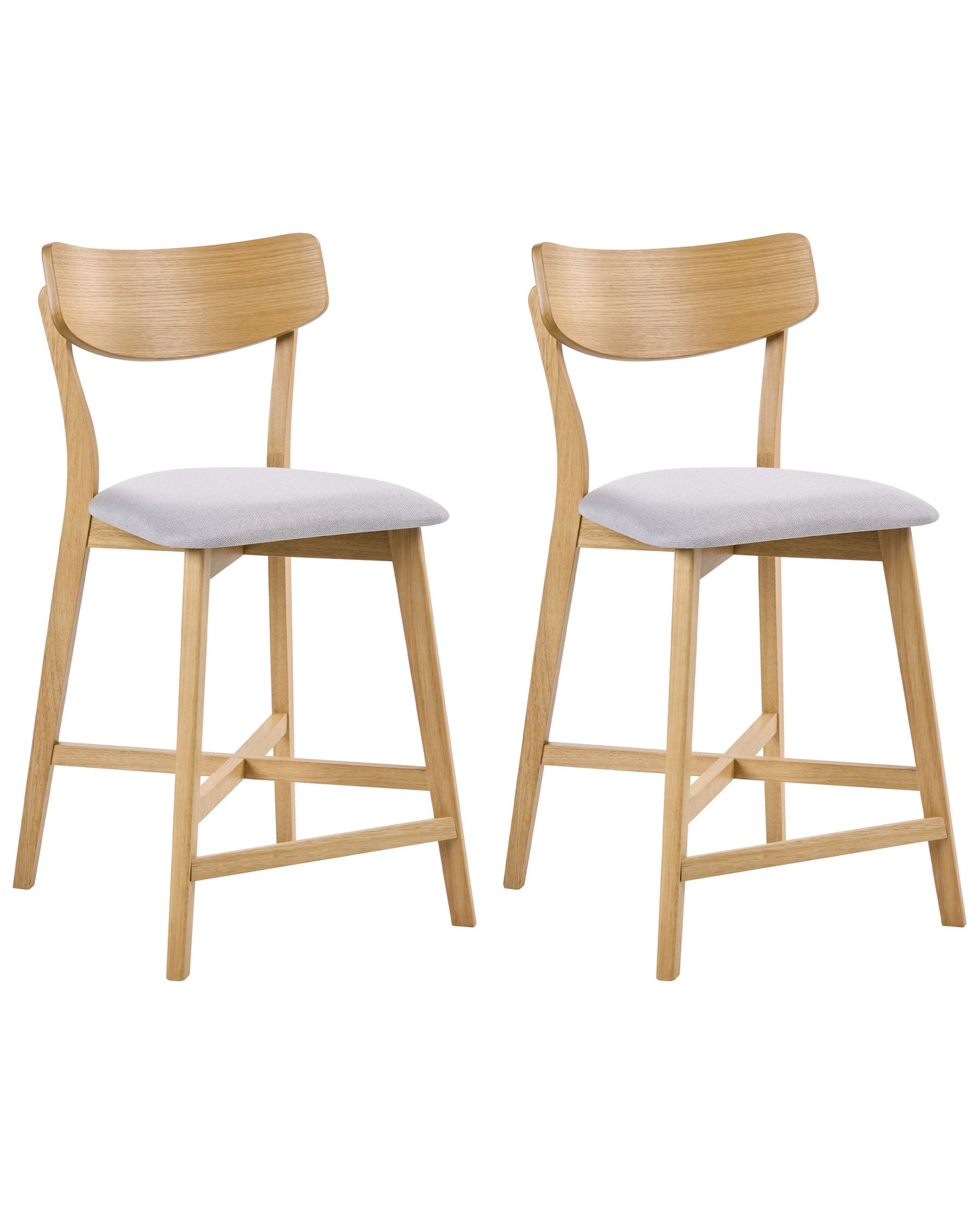 Bar Chairs Set of 2 Light Brown Grey Rubberwood Fabric Retro