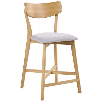 Bar Chairs Set of 2 Light Brown Grey Rubberwood Fabric Retro