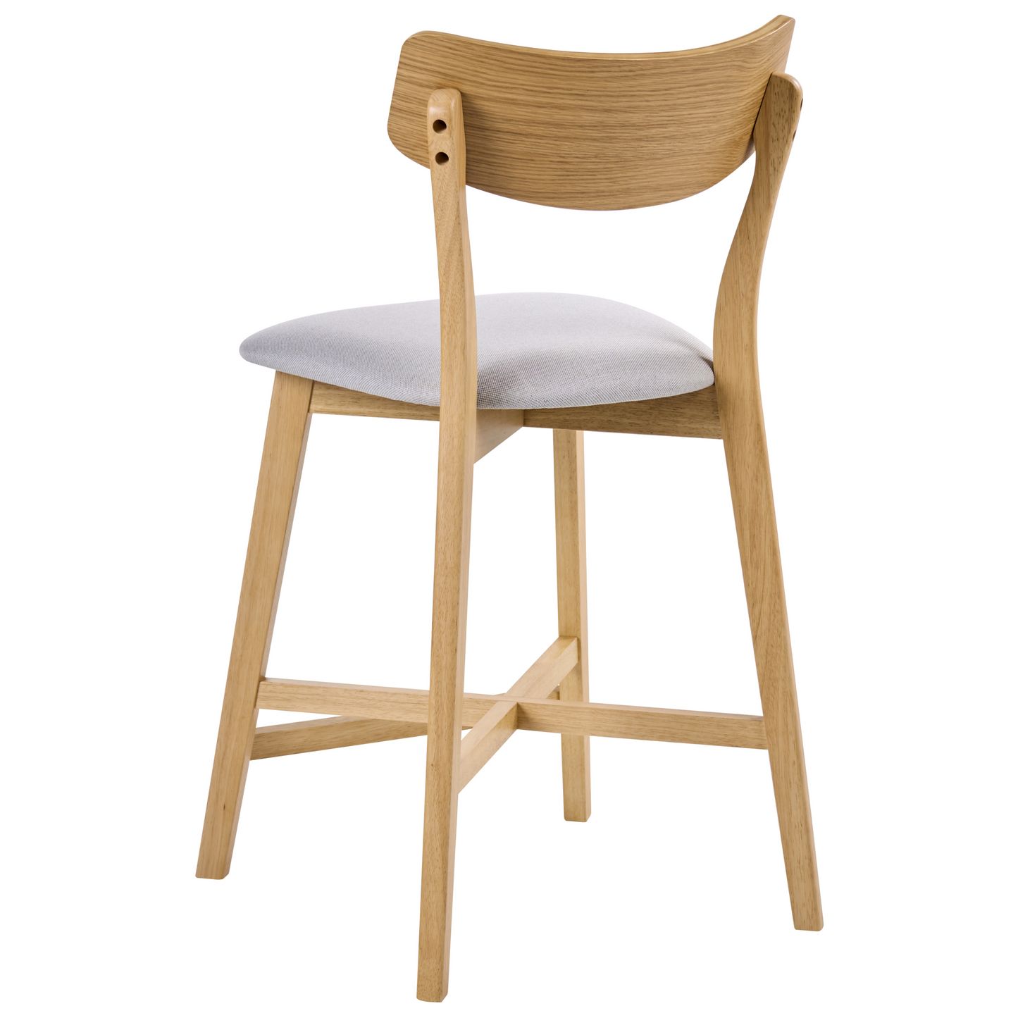 Bar Chairs Set of 2 Light Brown Grey Rubberwood Fabric Retro