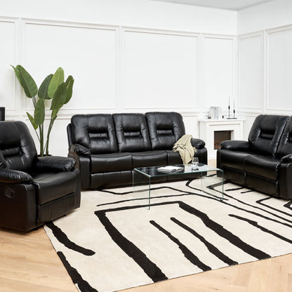 Luxe Set Body-Weight Regulated Recline 3 Seater 2 Seater Armchair Black Faux Leather