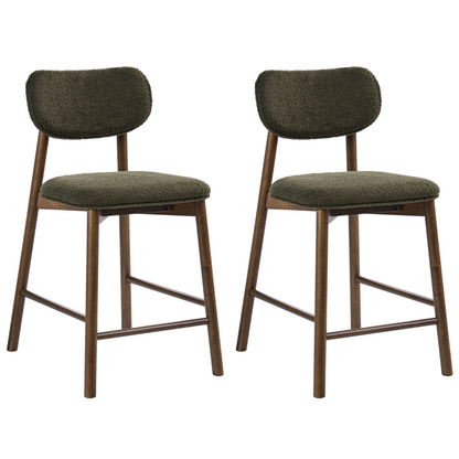 Boucle Two Brown Green Bar Chairs Set With Boucle Upholstery